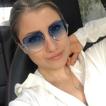 LongKeeper bez apmales Laukumā Saulesbrilles Sieviešu Slīpums Lēcu Metāla Rāmis UV400 Augstas Kvalitātes Saules Brilles Luksusa Zīmolu Briļļu Dāmas