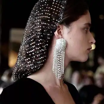 Luksusa sieviešu Rhinestone liels Kulons Auskari Modes spīdīgu rotaslietas puse Auskari vakara kleita paziņojumu Auskari aksesuāri