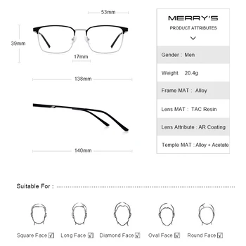 MERRYS DIZAINA Vīriešu Titāna Sakausējuma Brilles Rāmis Vīriešu Laukumā Ultravieglajiem Acu Miopija Recepšu Brilles S2032