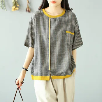 Max LuLu 2020. Gada Vasaras Ķīniešu Modes Dizainere Dāmas Vintage Topi, Sieviešu Ikdienas Svītrains Kokvilnas Krekli Zaudēt Blūzes Plus Lieluma