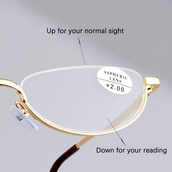 Mazo Pusi Mēness Lasīšanas Brilles Sievietēm, Vīriešiem, Modes Ultravieglajiem vecuma tālredzība Briļļu Unisex Nerūsējošā Tērauda Metāla Rāmis