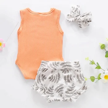 Meiteņu Vasaras Apģērbu Komplekts Baby Girl Vasaras Tērps Bez Piedurknēm, Vasaras Šorti Drēbes Bez Piedurknēm + Mežģīņu Šorti + Galvas Stīpa