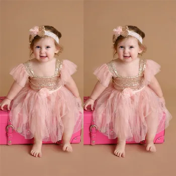 Mežģīnes Lolita Tilla Kleita Baby Kids Meitene Princess Puse Dzimšanas Dienu Tutu Fancy Kleitas, Bērnu Drēbes