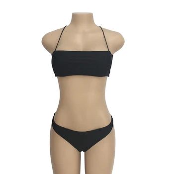 Mini Sexy Thong Bikini 2019. Gada Vasarā Jaunu Cieto Krāsu Zema Vidukļa Siksnu, Tie Caurule Top 2 Gabals Sieviešu Peldkostīms Melnā Bikini Push Up