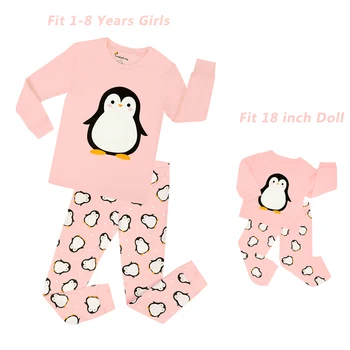 Modes Atbilstošas Meitenes un Lelles Pingvīnu Ziemassvētku Pidžamas Bērniem Kokvilnas Sleepwear 18