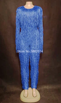 Modes Cietā Bārkstis Rhinestones Garām Piedurknēm Jumpsuit Sexy Skatuves Tērpu, Dziedātāju Skatuves Valkā Dzimšanas Dienu Svinēt Pušķi Apģērbs