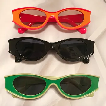 Modes Mazas Ovālas Konfektes Krāsu Sunglasss Sieviešu Vintage Oranža, Zaļa, Kaķa Acs, Saules Brilles Vīriešiem Šiks Hip Hop Slīpums Toņos