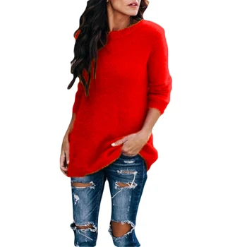 Modes Rudenī un ziemā silts džemperis Sievietēm tīrtoņa Krāsu Zaudēt Apaļu Kakla garām Piedurknēm Adīts Džemperis Džemperis Topi