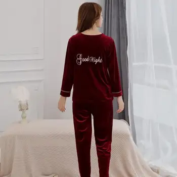 Mājas Apģērbs Sieviešu Homewear Pidžamas Komplekts Silta Samta Pidžamas Uzvalks Sleepwear Naktsveļu Rudens Ziemas V-Veida Kakla Mājas Drēbes