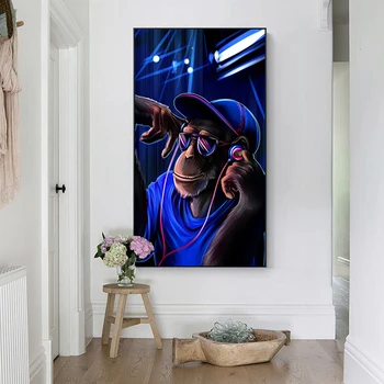 Mūsdienu Pop Art DJ Monkey Plakātu Orangutan Kanvas Glezna Mājas Sienu Apdare Mākslas Plakāti Druka Sienas, Attēlus Dzīvojamā Istaba