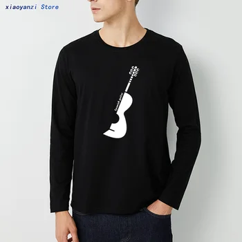 Mūzikas krekls Vīriešu garām Piedurknēm T krekls, T krekls Uzdrukāts Gadījuma Modes Dizaina Vīriešu t-veida Topi, spāņu ģitāra balts krekls
