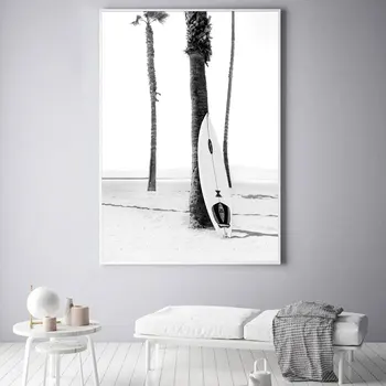Pludmale, Tropu Ainavu Plakātu Izdrukas Palm Beach Surf Sienas Mākslas Audekla Glezna Melnā un Baltā Fotogrāfijas, Attēlus Mājas Dekoru