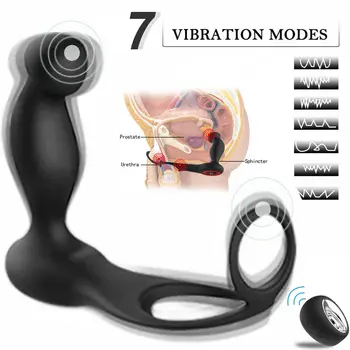 Prostatas massager Vīriešu veselības silikona tālvadības anālais plug Sēklinieku un dzimumlocekļa lock ring Reālistisks dildo vibratoru Erotiskās rotaļlietas