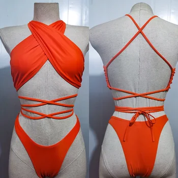 Pārsējs Bikini Neona Peldkostīms Sievietēm Virknes Peldkostīmi Sexy Peldkostīms, Spīdīga Biquini Brazīlijas Mikro Peldkostīmu Sexy Bikini Ir 2021.