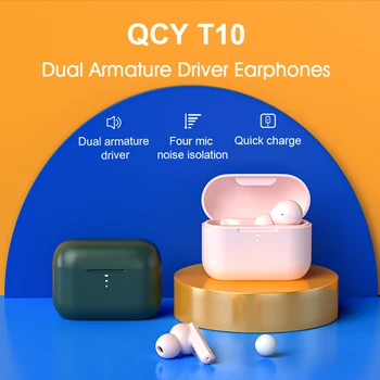 QCY T10 Bezvadu Bluetooth eadphones 4Mic trokšņa izolācija Dual Armatūra Vadītāja Austiņas Tips-C maksas