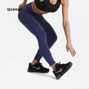 Qickitout 2018 Jaunas Ielidošanas Ātri žāvēšanas Modes Potītes Garuma Legging Fitnesa Tumši Zila Sexy Hip Push Up Solid Bikses ar Augstu Vidukli