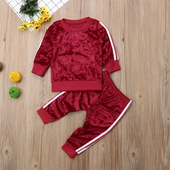 Rudens 2gab Infant Baby Toddler Meitene Drēbes, Sporta Uzstādīt Sweatershirt T Krekls Legging Bikses Puse Apģērbs