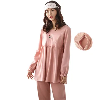 Rudens bērnu ar Krūti, pidžamas ar krūti naktsveļu dzemdību māsu pidžamas komplekts istabā valkā aprūpes sleepwear grūtniecības pidžamas