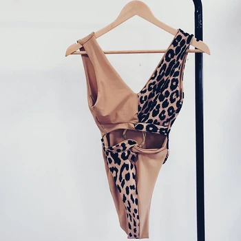 Sexy Leopard Raibs Viens Gabals Peldkostīms Sievietēm 2020. Gada Vasaras Dobi Ārā Peldkostīmi Sieviešu Beachwear Peldētāju Peldkostīms Monokini