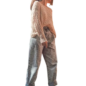 Sieviešu Ikdienas Ilgtermiņa piedurknēm Trikotāža Rudens Modes Dobi tīrtoņa Krāsu Apaļu Kakla Džemperis Top Džemperi
