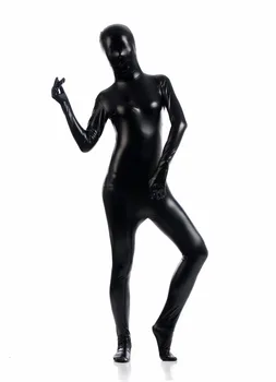 Sieviešu Likra Spīdīga Metāla Zentai Uzvalks Zip Viens Gabals Pilns Kapuci Bodysuits Slapjš Izskatās, Spandex Catsuits Halloween Cosplay Kostīmi