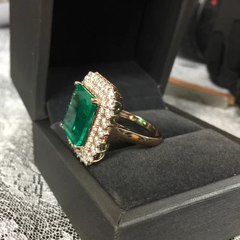 Smalkas Rotaslietas Nekustamā 14K Rose Gold 8ct AAA Kolumbijas Lab Pieaudzis Emerald, piemēram, Dabas ar Moissanite Dārgakmens Kāzu Gredzeni