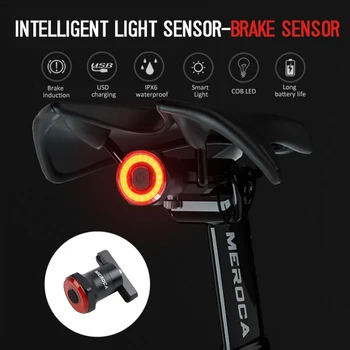 Smart Velosipēda Aizmugurējās Gaismas, Auto Start/Stop Bremžu Uzrādi IPx6 Ūdensizturīgs USB Maksas Riteņbraukšana Asti Taillight LED Bike Light