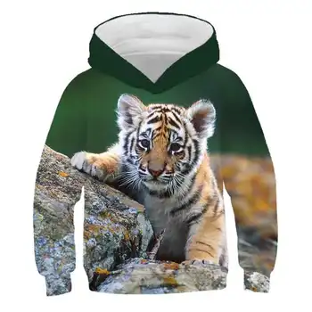 Smieklīgi Tiger Hoodies, Lai pusaudzis meitene Modes rudenī Gadījuma bērnu zēnu drēbes 3D Tiger ģimenes sporta Krekls Karikatūra Streetwear augšu