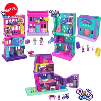 Sākotnējā Mattel Polly Pocket Pollyville Arcade Salds Ģimenes Māja Juguetes Veikalā Mini Dārgumu Kaste Bērniem Meitene Accessorie Rotaļlieta Dāvana