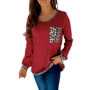 T Krekls Sieviešu Rudens Topi ar garām Piedurknēm Leopards Drukāt Izšūšanas Zaudēt Harajuku Krekls, Pulovers Sieviešu Plus Lieluma Gadījuma T-Krekls 5XL