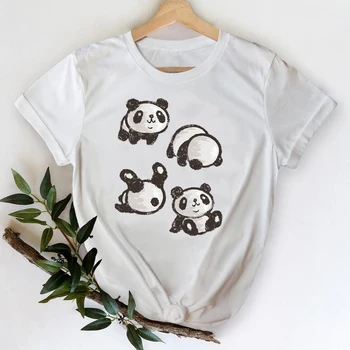 T-krekli Sievietēm Ir 2021. Karikatūra Panda Gudrs Īsām Piedurknēm Kawaii Pavasara Vasaras Top Lady Drukāt Grafiskā Tshirt Sieviešu Tee T-Krekls