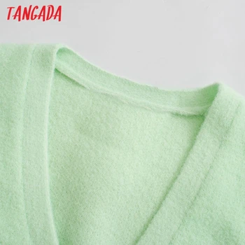 Tangada Sieviešu 2020. Gadam, Modes Zaļa Adīta Jaka Vintage Džemperis ar garām Piedurknēm Frēzēšana Pogu Sieviešu Virsdrēbes Šiks Topi 3H739