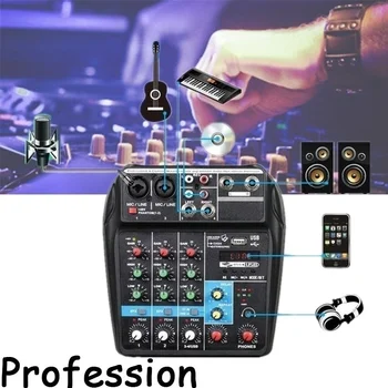 Tikko Mini USB ar Audio Mikseri Pastiprinātājam Amp Bluetooth Valdes 48V Phantom Power 4 Kanālu DJ, Karaoke Profesionālās Elektriskās Daļas