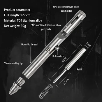 Titāna Sakausējuma Taktiskās Pildspalvu Biznesa Skrūve Pildspalvas Metāla Pildspalvas Vienkārši Nospiediet Portatīvo Āra EDC Pildspalvu