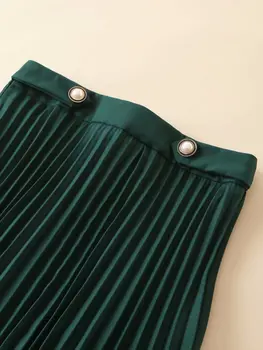 Toppies vasaras zaļā kroku svārki pērles pogu dāmas augsta vidukļa svārki eleganti streetwear 2020. gadam, modes