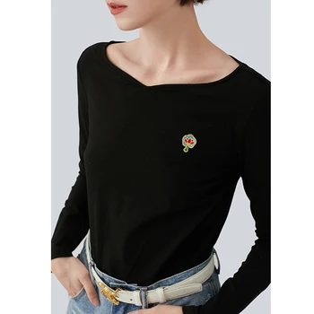 Toyouth Sieviešu Slim T-krekls ar garām Piedurknēm Vienkāršu Pamata Cietā Izšuvumi Topi