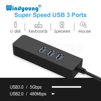 USB 3.0 Ethernet Adapteris ar 3 Porti USB 3.0 HUB USB, rj45 Gigabit Ethernet Lan 10/100/1000 Mbps Tīkla Karte Macbook Klēpjdators