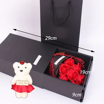 Valentīna diena Kāzu dāvanu rožu ziedu, dāvanu kastē pušķis lācis plīša lelle Valentīna diena dāvanu, roze, lācis rožu apdare