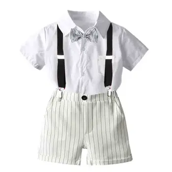 Vasarā Zēni Džentlmenis Oficiālu Tērpi Loku Krekls+Siksna Šorti Komplekti ChildrenToddler Zēns, Dzimšanas Dienas Svinības, Kāzu Tērpiem