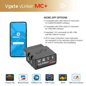 Vgate vLinker MC+ ELM 327 Bluetooth 4.0 Auto OBD2 Skeneris, wifi, Auto Diagnostikas Rīks Android/IOS ELM327 OBD 2 ODB2 Bimmercode