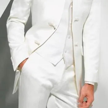 Vintage Garu, Baltu Ilgi, Kāzu Tuxedos Līgavainis 2018 Trīs Gabals, Pasūtījuma izgatavotu Oficiālo Vīriešu Uzvalki (Žakete + Bikses + Veste) terno