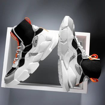 Vīrieši Viegls Skriešanas Apavus, Elpojošs Trikotāžas Skriešanas ShoesTrend Modes Gadījuma Kurpes ar Augstu Augšā Mežģīnes-up Ērti Sneaker