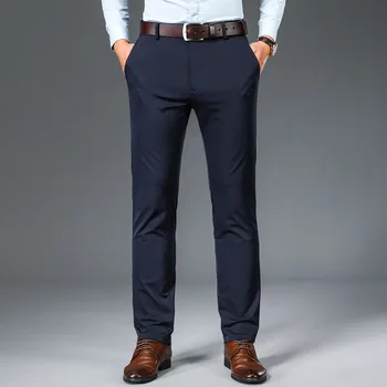 Vīriešu Ikdienas Bikses Uzņēmumu Vidū Vidukļa Izdilis Elastīgas Bikses Melnā Zilā Krāsā Rudens Ērti Atpūtas Pantalones Hombre