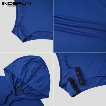 Vīriešu T Krekls Bodysuit Kapuci tīrtoņa Krāsu Fitnesa garām Piedurknēm Kombinezonus t-veida Topi, Streetwear Gadījuma Vīriešu T-krekli S-5XL INCERUN 2021