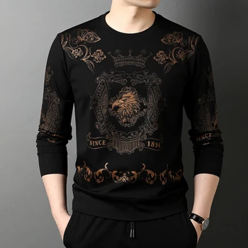 Vīriešu garām piedurknēm T-krekls rudens jauna tendence drukāšanas apaļu kakla džemperis vīriešu jaka gadījuma zemāko krekls