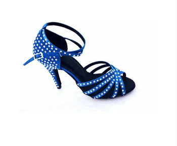 WUXIJIAO Satīna latīņu deju kurpes Sieviešu Rhinestone biedriskums kurpes Salsa Party Balles deju kurpes, papēdis 5cm-10 cm