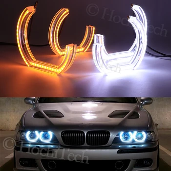 White un Amber LED Angel Eyes BMW 5 sērija E39 OEM 2001 2002 2003 Automašīnu Apgaismojums Piederumi Halo 3D DTM LCI Stila Akrila