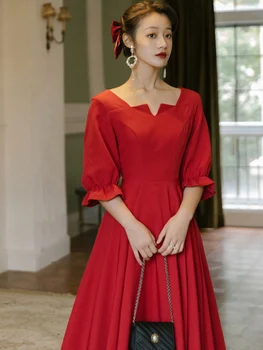YOSIMI Sarkana Gara Kleita Sievietēm Vintage 