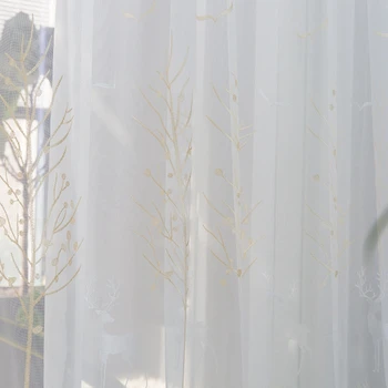 Zelta Aļņu Meža Modelis Tilla Aizkari viesistabā Delikāts Voile Dekoru, Guļamistaba, Grezni Milzīgais Logs, Ekrāna Panelis X786F
