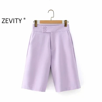 Zevity sieviešu konfektes krāsu biznesa kneeth garuma bikses sieviešu casual slim kabatas taisnas bikses biroja pantalones mujer P883